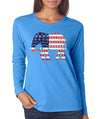 SignatureTshirts Women's American Flag Flower Elephant Graphic Long Sleeve T-Shirt