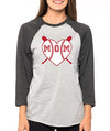 SignatureTshirts Woman's Mom Baseball Heart with Bats 3/4 Sleeve Cute Shirt