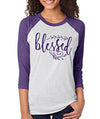 SignatureTshirts Women's Blessed Baseball Raglan Heather/Purple