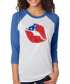 SignatureTshirts Woman's America Lipstick Kiss Lips Cute USA 3/4 Sleeve Raglan Shirt