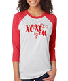 SignatureTshirts Woman's Valentine's Day 3/4 Sleeve XOXO Y'all Hearts Cute Southern Shirt