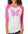 SignatureTshirts Woman's Beautiful Butterfly Cute Intricate 3/4 Sleeve Raglan T-Shirt