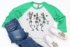 Dancing Skeletons Shirt, St Patrick's Day Shirt, Shamrock Shirt. Ireland Drinking Shirt Party Shirt, Vintage 3/4 Sleeve Baseball Raglan